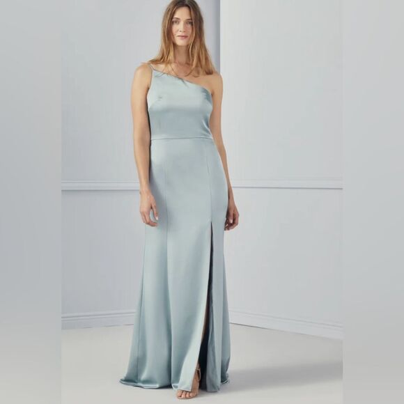 Amsale Kaia dove gray one shoulder formal dress size 14 - Picture 6 of 11